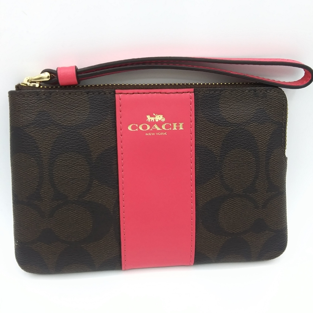 COACH authentic leather signature wristlet small